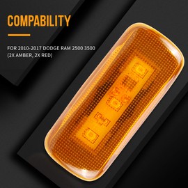 HUSUKU 4PCS Dual Cab Bed Fender LED Side Marker Lights For 2010-2017 Dodge Ram 2500 3500 (2x Amber, 2x Red) …