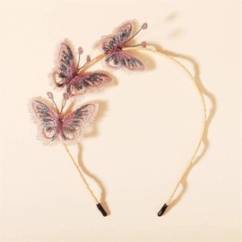 Butterflies Beads Headband Glitter Hair Hoops Embroidered Crystal Handmade Headband for Women Girls Hair Accessories (Color : Pink)