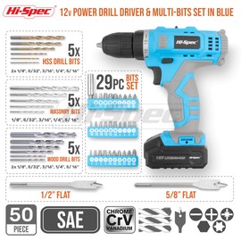 Hi-Spec Small Drill Set，30pc Pink 12V Cordless Power Drill Driver & Household DIY Tool Set. Rapid Cordless Power Drilling and Screwdriving with Essential DIY Hand Tools & Accessories