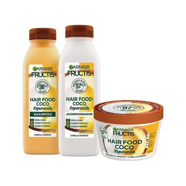 Kit Garnier Fructis Hair Food Coco Rutina Completa Pelo Dañado