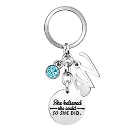 Inspirational Gift Key Chains "She Believe She Could So She Did"Encourage Key Rings for Her Women Girls Sister BFF Best Friends Bestie Colleague Graduation Birthday Christmas Anniversary Key Chain (W)