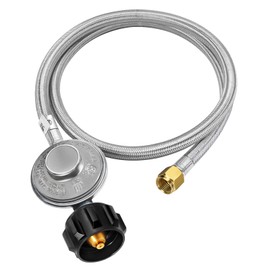 GasSaf 12FT Stainless Braided Propane Regulator with Hose,Universal Grill Regulator Replacement for QCC1 Hose Regulator and Most LP Gas Grill, Heater and Fire Pit Table,3/8" Female Flare Nut