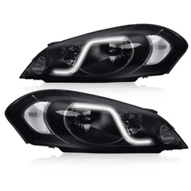G-PLUS LED DRL Headlights Assembly W/O Bulbs, Fit 2006-2007 Chevy Monte Carlo/2006-2013 Chevy Impala/2014-2016 Chevy Impala Limited Headlamps, Smoky Lens Black Housing Clear Reflector,faros delanteros