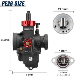 NIBBI Carburetor PE28mm, Fits 200cc-250cc Flange Motorcycle Engines, With Main Pilot jet, fits YAMAHA HONDA Apollo CG GY6 ATV Pit Dirt bike Taotao SUZUKI