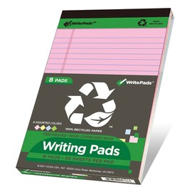 KAISA Colored Legal Pads - 5"x8" Narrow Ruled, 50 Sheets/Pad (8 Pads), Recycled Paper Writing Pad with Sturdy Back, Small Size for Easy Organization and Portability, KSU-6887