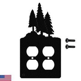 3 Pine Trees Double Duplex Power Outlet Wall Plate (Double Power, Black) - MADE IN USA
