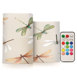 GUIJI Dragonfly Flameless Candles, Flameless Candles with Remote Set of 2, Flameless Candles Battery Operated, Pillar Candles Home Decoration, Christmas, Party