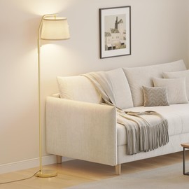 SUNMORY Dimmable Floor Lamp with Adjustable Head - Includes 9W LED Bulb - Perfect Floor Lamps for Living Room, Office, and More - Modern Standing Lamp with Linen Shade - Light Gold