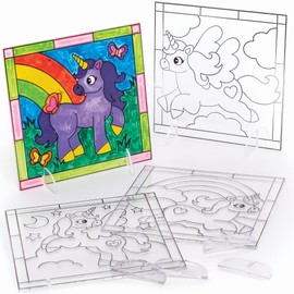 Baker Ross Unicorn Suncatcher Pictures - Pack of 4, Suncatcher Kits for Kids (FC366)