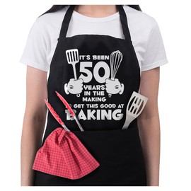 Women's 50th Birthday Gift Baking Apron - It's Been 50 Years Aprons for Her - Black
