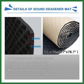 Motoforti Car Sound Absorption Heatproof Foam Deadener 19.7x78.7inch 10.76sqft Long-lasting