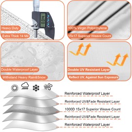 Bluyard Tarp Waterproof 10x12 Ft Heavy Duty Tarp Thicker 14 Mil Large Tarps with Grommets and Reinforced Edges, UV Resistant Tear&Fade Resistant Plastic Tarp for Outdoor Camping Roof Pool Tent, White