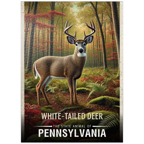 MyPuzzle Pennsylvania, White-Tailed Deer: State Animals Series - Premium 1000