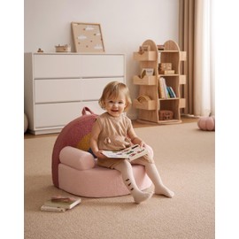 Blissful Diary Toddler Chair Comfy, Foam Kids Chair with Soft Teddy Plush, Toddler Reading Chair with Cute Arclet Designs- Blush Pink
