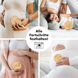 sagl.tirol Milestone Cards Pregnancy Made of Wood [100% Natural] 30 Milestones Made of Beech Wood as a Gift for Pregnant Women I Gift Ideas for Expecting Mothers I Baby Belly (Pregnancy)