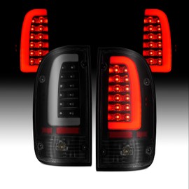 AmeriLite for 1995-2000 Toyota Tacoma Truck C-Type LED Tube Smoke Black Replacement Tail Light Pair - Driver and Passenger Side