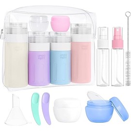 Botella de Viaje de Silicona, Kit de Botellas de Viaje, Certificado TSA, A Prueba de Fugas, Rellenable para Jabón Corporal, Artículos de Tocador, Cuidado de la Piel, etc.(16 pcs)