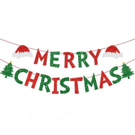 Glitter Merry Christmas Banner Merry Christmas Letter Sign Merry Xmas Banner for Christmas Party Decorations