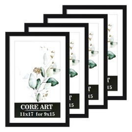 CORE ART 11x17 Picture Frame Set of 4, Display Pictures 9x15 with Mat or 11 x 17 without Mat, Multi Photo Frames Collage for Wall or Tabletop Display, Black