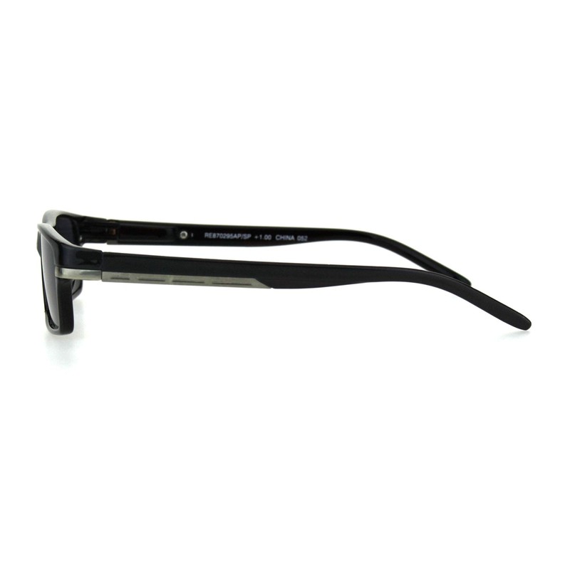 SA106 Mens Narrow Rectangular Plastic Powered Reader Lens Reading Sunglasses