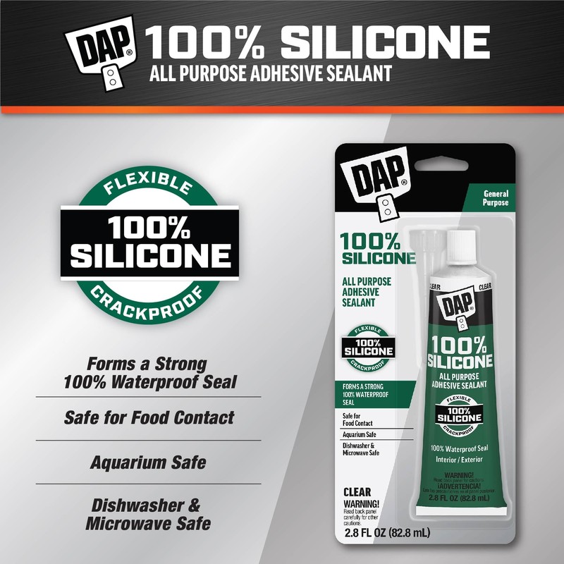 DAP All Purpose 100% Silicone Adhesive Sealant, Clear, 2.8 oz