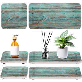 Photect 4 Pcs Water Absorbing Stone Tray 6.3 x 3.15 Inch and 3.15 x 3.15 Inch Trays Soap Dish Holders Kitchen Water Absorbing Stone Tray for Sink with 16 Pcs Non Slip Pad for Home(Blue Mood Grain)