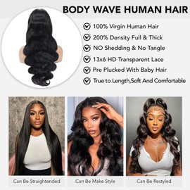 Pevrvfe Body Wave Lace Front Wigs Human Hair 20 Inch 13x6 Lace Front Wigs Human Hair for Beginners 200 Density HD Lace Frontal Wigs Human Hair Natural Color Glueless Wigs for Black Women Human Hair