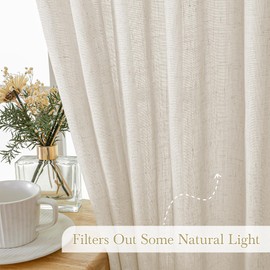 Novecozy Natural Linen Oatmeal Semi Sheer Curtains 63 Inch Long 2 Panels Set for Bedroom Living Room, Backtab Rod Pocket Farmhouse Boho Linen Textured Light Filtering Window Drapes, Light Oatmeal