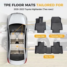 Aftermarket Products All Weather Floor Mats For 2020-2025 Toyota Highlander 3D TPE Rubber Liners 3pcs