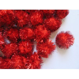YYCRAFT 30pcs Large Glitter Tinsel Pom Poms Sparkle Balls for DIY Craft,Cat Toys-Red(1.5")
