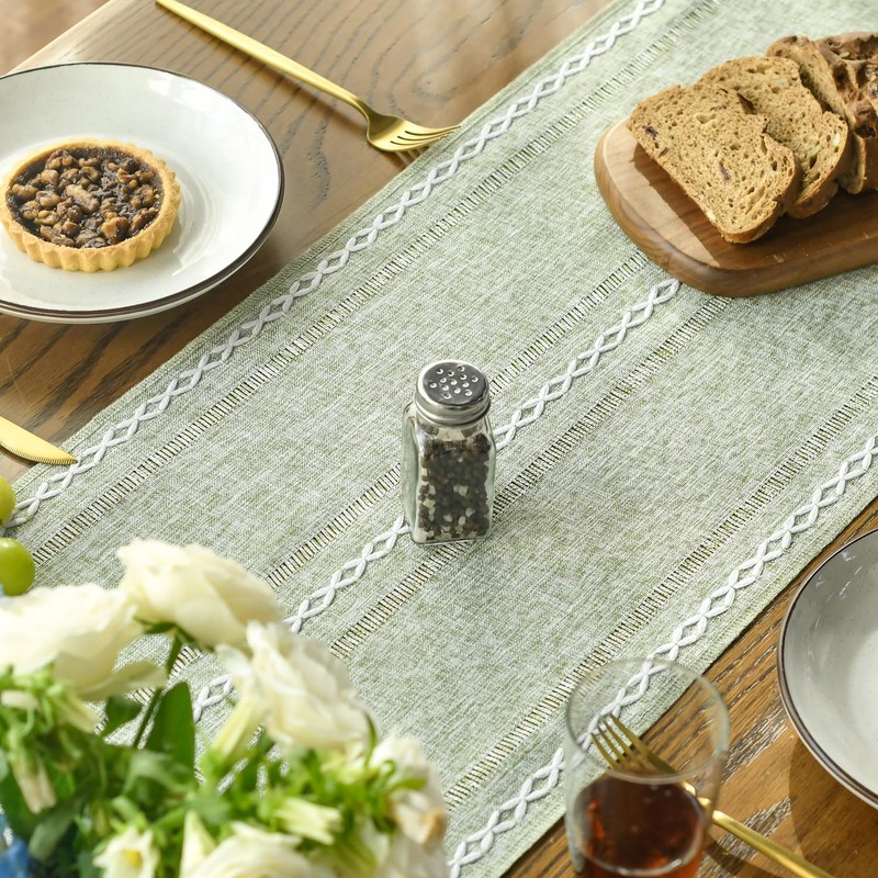 Artoid Mode Boho Sage Green Tassel Table Runner, Farmhouse Style