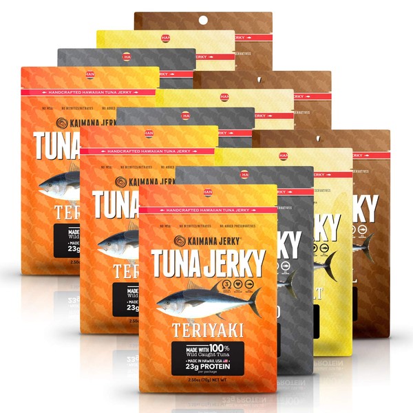 Kaimana Jerky Ahi Tuna Variety - 12 Pack Bundle - High Quality, Protein Rich & Good Source Of Omega 3's - Tasty, Delicious, and All Natural Ingredients. Made In Hawaii, USA.