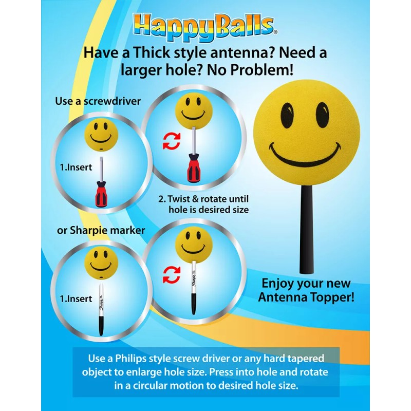 HappyBalls Original Red Happy Face Car, Truck, SUV, Jeep Antenna