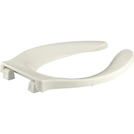 KOHLER K-4731-SC-96 Stronghold Elongated Toilet Seat with Self-Sustaining Check Hinge and Integrated Handle, Biscuit