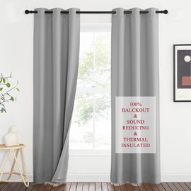 NICETOWN 3-in-1 Dampen Noise Blackout Thermal Reducing Curtains, Heavy Full Light Shading Drapes with Detachable Liner for Villa/Hall/Dorm Window（Silver Grey, Package of 2, 52" Wide x 90" Long