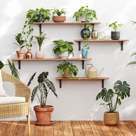 DINZI LVJ Long Wall Shelves, 47.3Inch Wall Mounted Shelves Set of 2, Extra Large Floating Storage Ledges with Sturdy Metal Brackets for Living Room, Bathroom, Bedroom, Kitchen, Rustic Brown