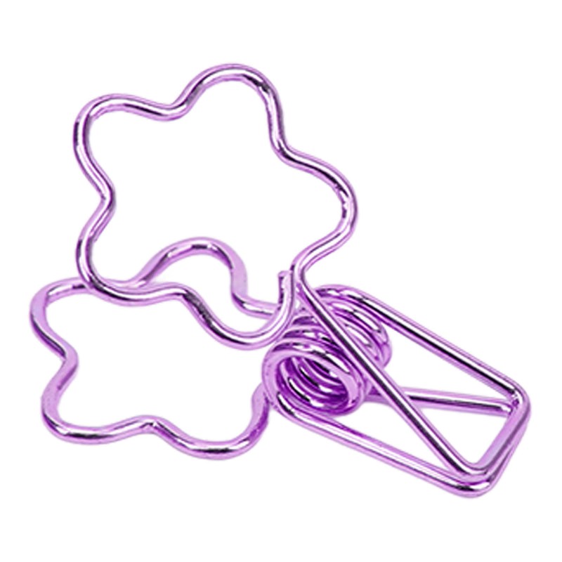 100pcs Binder Clips Cute Flower Shape Metal Hollowed Long Tail