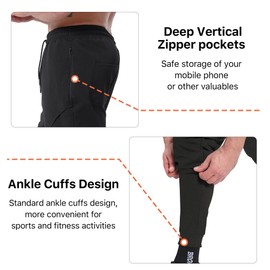 BROKIG Mens Vertzip Gym Joggers Pants, Carrot Fit Athletic Pants Casual Tapered Workout Sweatpants with Zipper Pockets(Medium,Black)