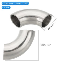 PATIKIL 2pcs 90 Degree Mandrel Bend Elbow, 1 Inch(25mm) OD Steel Exhaust Elbow Piping Connector 316 Stainless for Exhaust Pipe Stair Handrail HVAC
