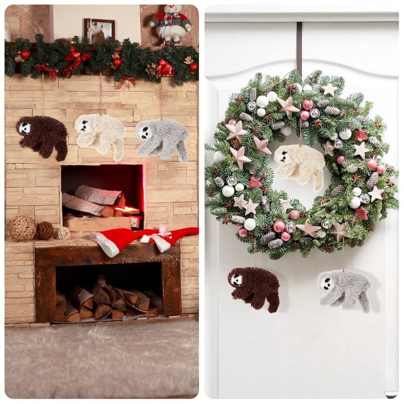 3 Pcs Christmas Sloth Ornaments Furry Animal Plush