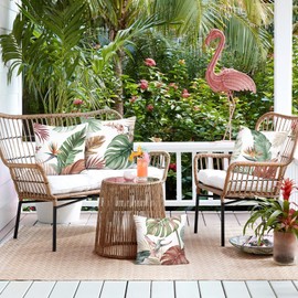 Bonhause Set of 4 Cushion Covers, Tropical Leaves, 45 x 45 cm, Watercolour Leaves, Bird Velvet, Soft Decorative Cushion Covers for Sofa, Home, Garden Decoration