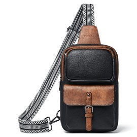 Mroede Sling Bag for Women Crossbody Bag 4-Pockets Sling Bag Chest Bag Fanny Pack Backpack for Travel Work, 3-1 Black With Brown