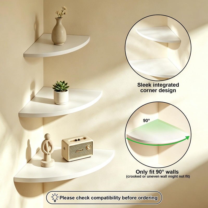 Plliocse Corner Shelf Wall Mounted,Floating Corner Shelves Oak,Set of 3