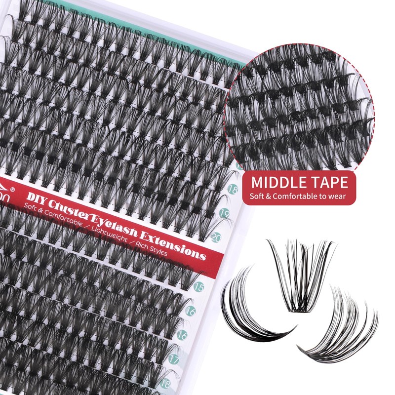 FADVAN Individual Eyelash Extensions, 280 Pieces Curl D Eyelashes Cluster
