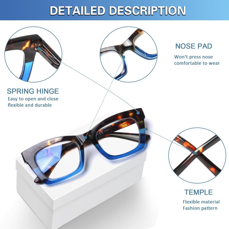 ZOECENT 6 Pack Oprah Style Reading Glasses for Women Blue