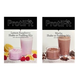 PROTIFIT - High Protein Lemon Raspberry & Mocha Pudding & Shake Mix 2 Pack, 15g Protein, Low Calorie, Low Fat, Low Carb, Aspartame Free, Idea Protein Compatible, Meal Replacement, 7 Servings Per Box, (2 Pack)