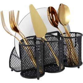 Metal Utensil Caddy Mesh Silverware Caddy 4 Compartments Flatware Caddy with Retractable Handle Cutlery Caddy with Weighted Base Kitchen Utensil Organizer for Napkins Forks Cutter Spoons Flatware //