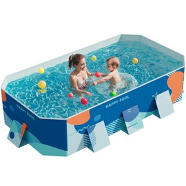 Flamaker Above Ground Pool Foldable Non-Inflatable Pool with 3 drains Outdoor Swimming Pool with Hard Plastic Shell Portable Pool for Backyard Garden(Light Blue, 112.6" x 65.75" x 19.69")