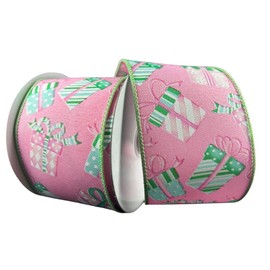 Pink and Mint Green Holiday Gift Print Wired Ribbon (2.5"x10Yards) Christmas Ribbon, Gift Wrapping, Floral Wreath Crafting, Decorating