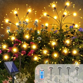 VIPMOON Solar Garden Lights 4 Pack 32LED Firefly Lights with Remote, New Upgraded Electric Garden Pathway Lights Outdoor 8 Modes Plug in Solar Swaying Lights for Yard Patio Lawn Walkway Decoration